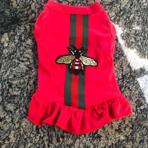 High end bee bug stripe red ruffle dog cat dress SMALL fashion T-shirt trend - Picture 2 of 3